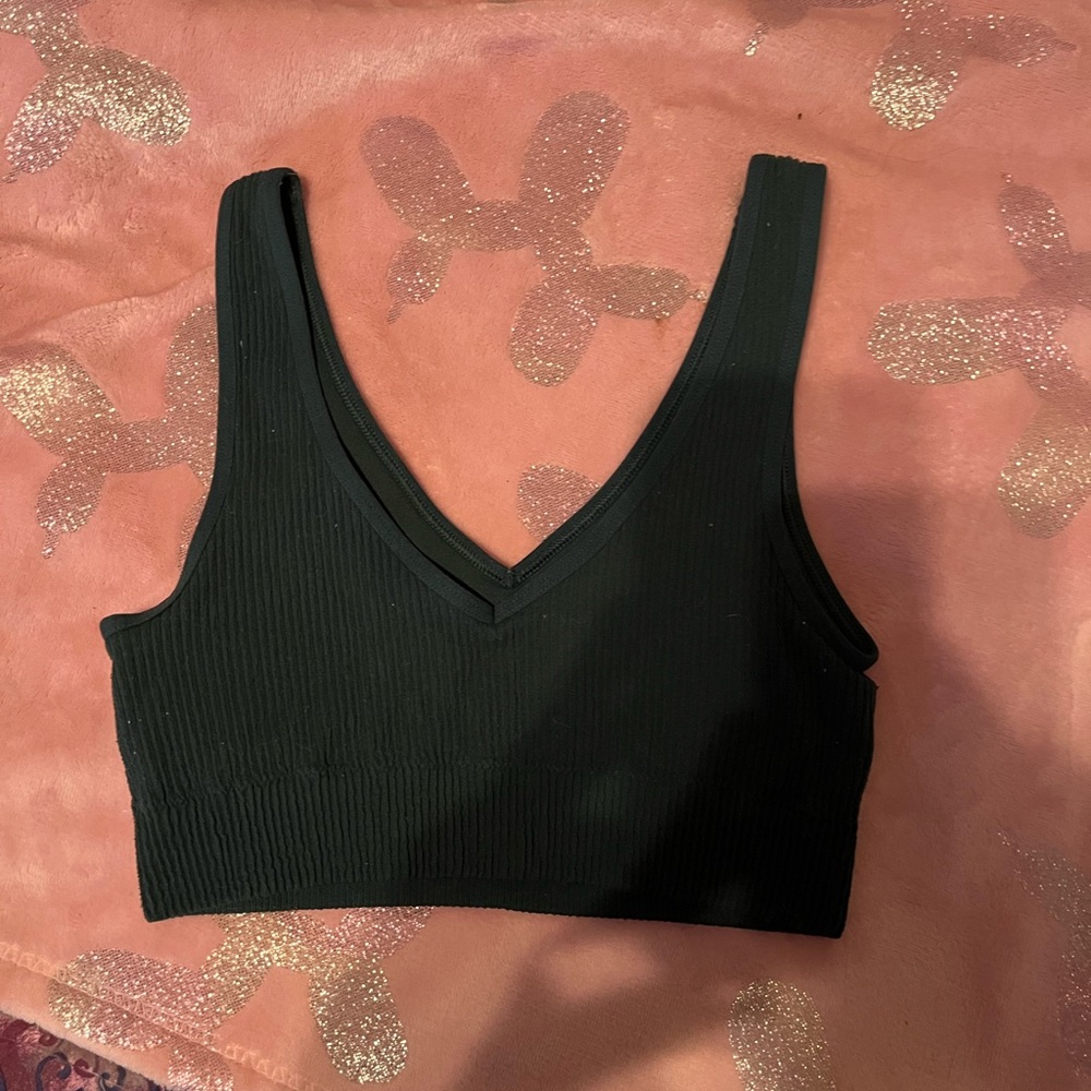 Aerie Black Ribbed V-Neck Tank Top